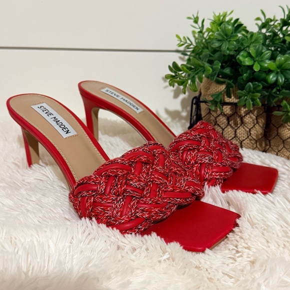 Steve Madden Seraphine Braided Square Toe Heels Red Size 8.5M - Picture 3 of 6